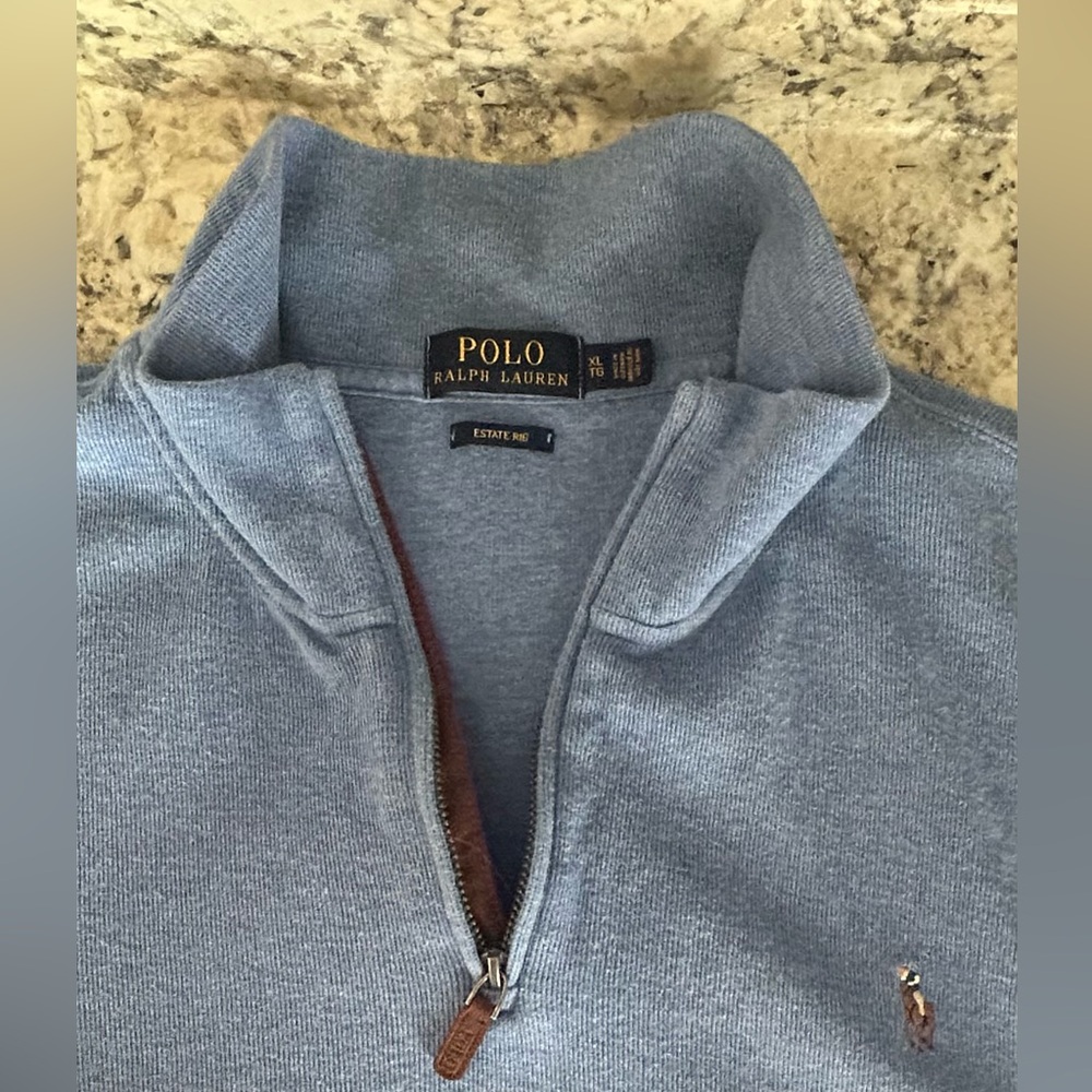 Polo Ralph Lauren Estate Rib 1/4 Zip Pullover Sweater Blue Pony Preppy Size XL - Picture 6 of 10